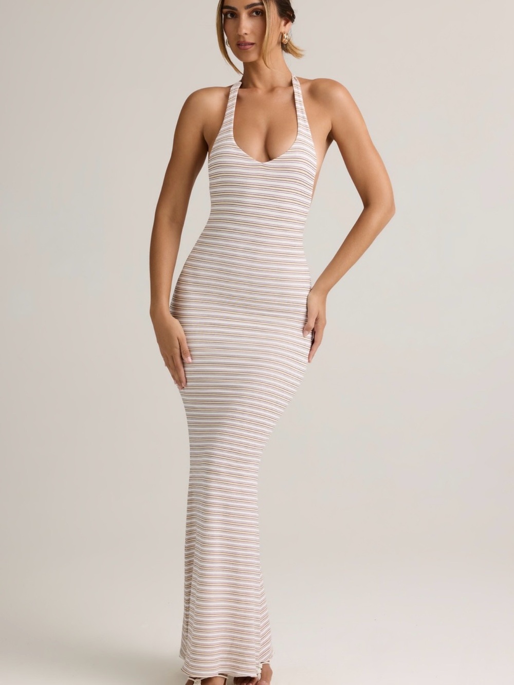 Oh Polly Pink and Yellow Striped Halter Maxi Dress